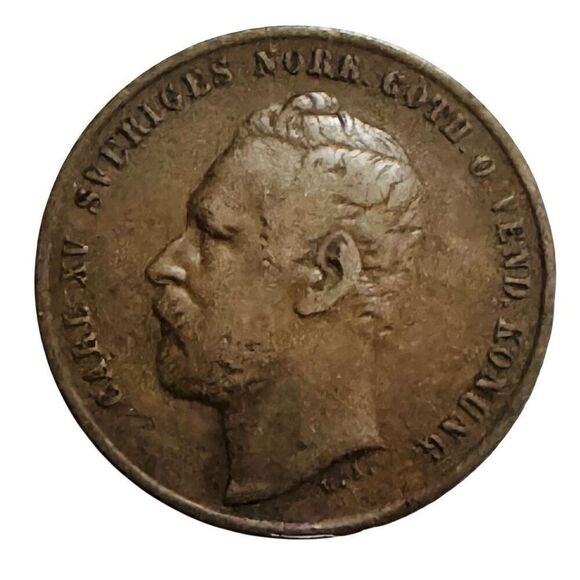 1861 Sweden 2 Öre - Carl XV Coin KM#706 - Picture 3 of 9